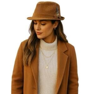 Fedora Corduroy Hat Feather Accent Medium Large Vintage Brown Unisex Target